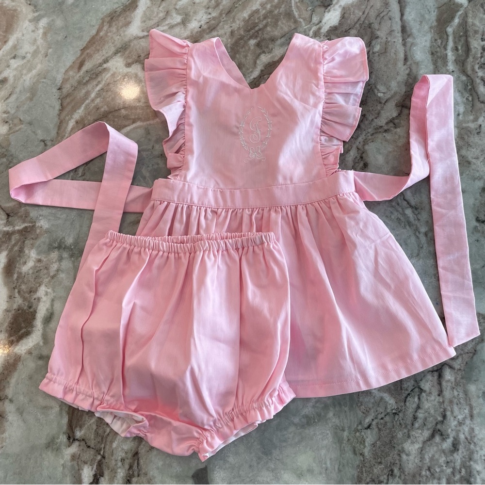 Smockingbird Pink Ruffled Boutique Dress Girls Size 4 Monogram I Embroidery